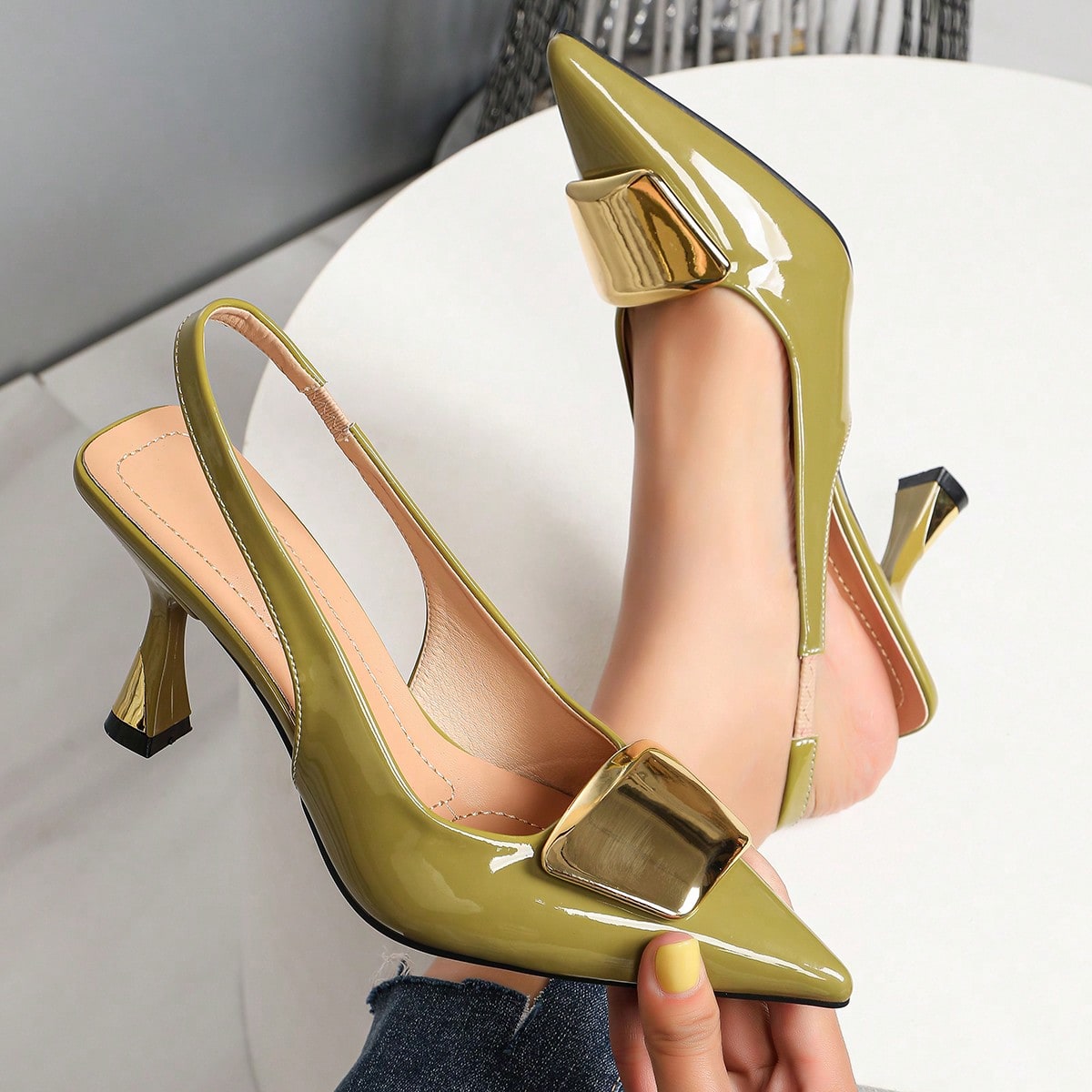 Women'S Shoes Clogs - Elegant Women Closed Pointed-Toe Slingback Heels,