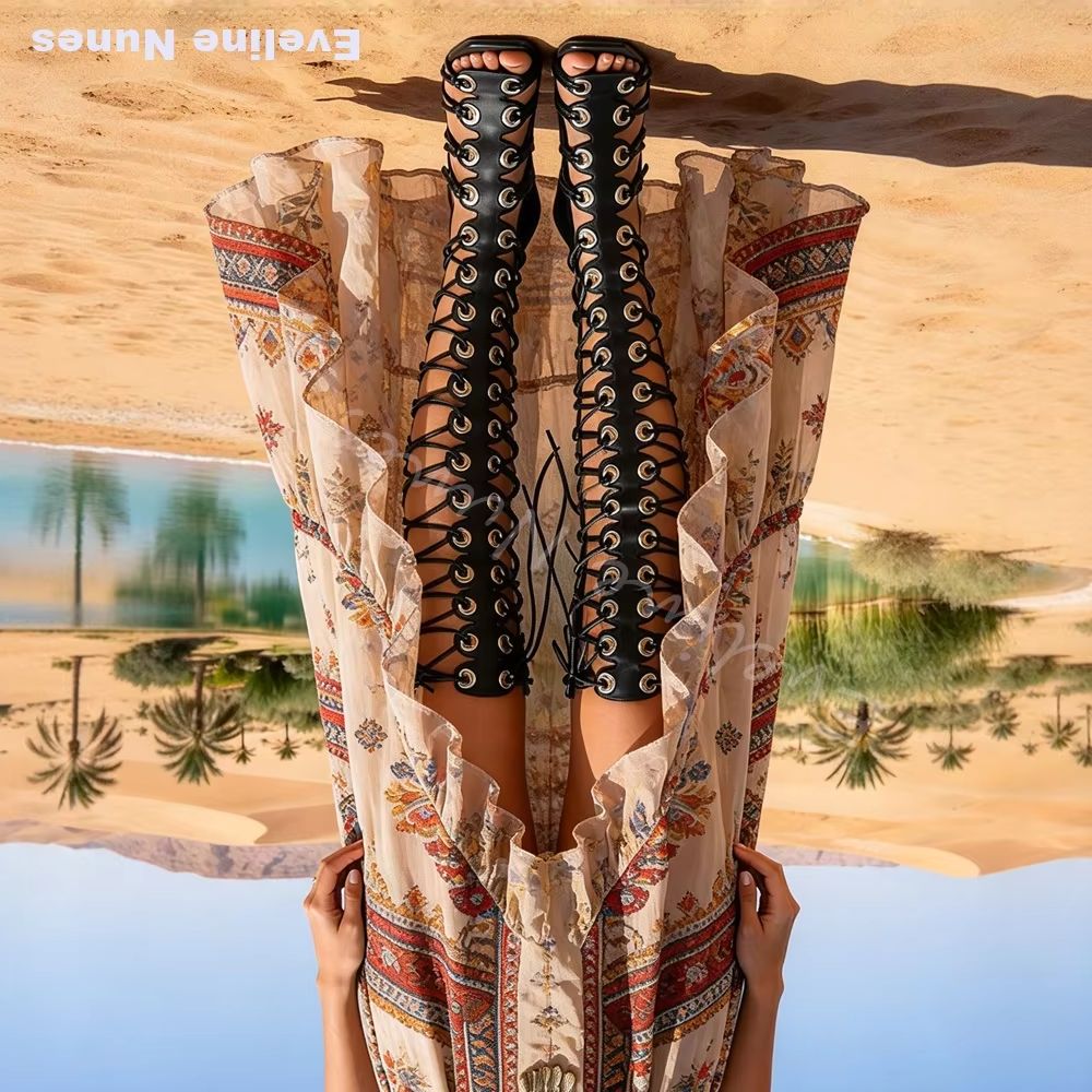 Women Gladiator Knee High Sand - Knee High Boots Women 评论和价格