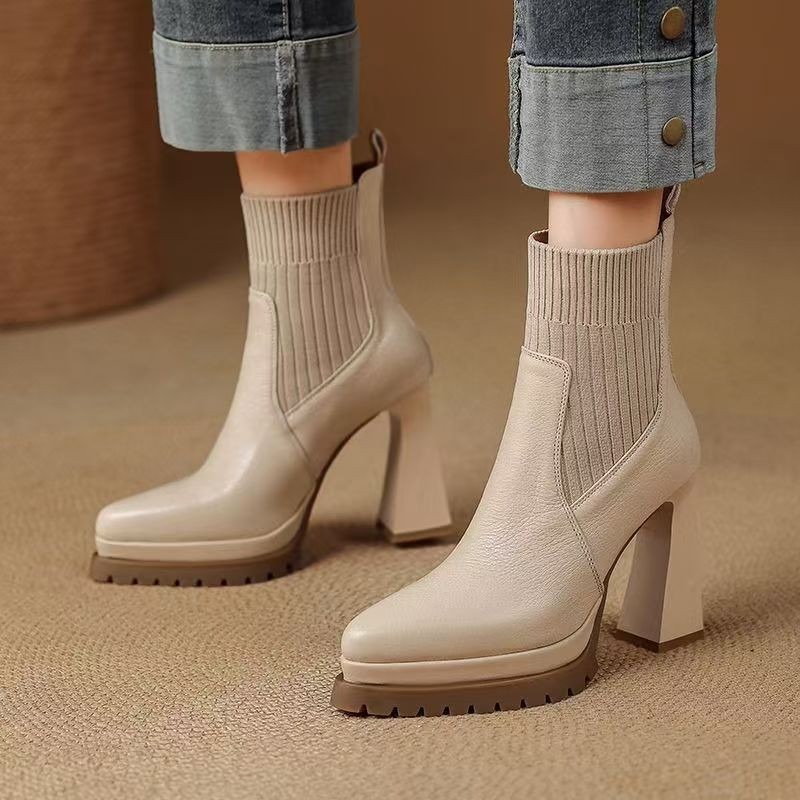 French Retro Pointed Toe Platf - Sock Boot Women 评论和价格
