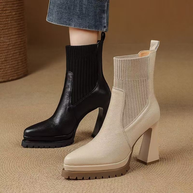 French Retro Pointed Toe Platf - Sock Boot Women 评论和价格