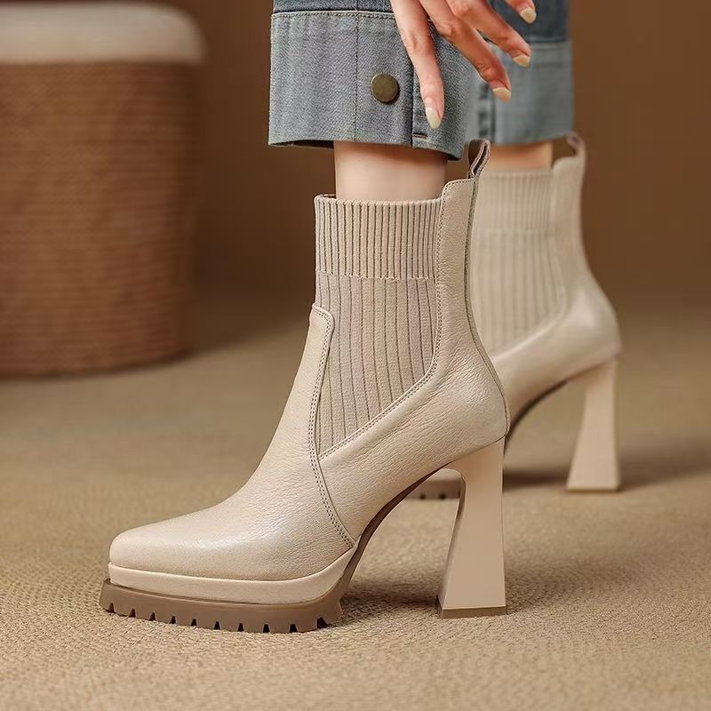 French Retro Pointed Toe Platf - Sock Boot Women 评论和价格
