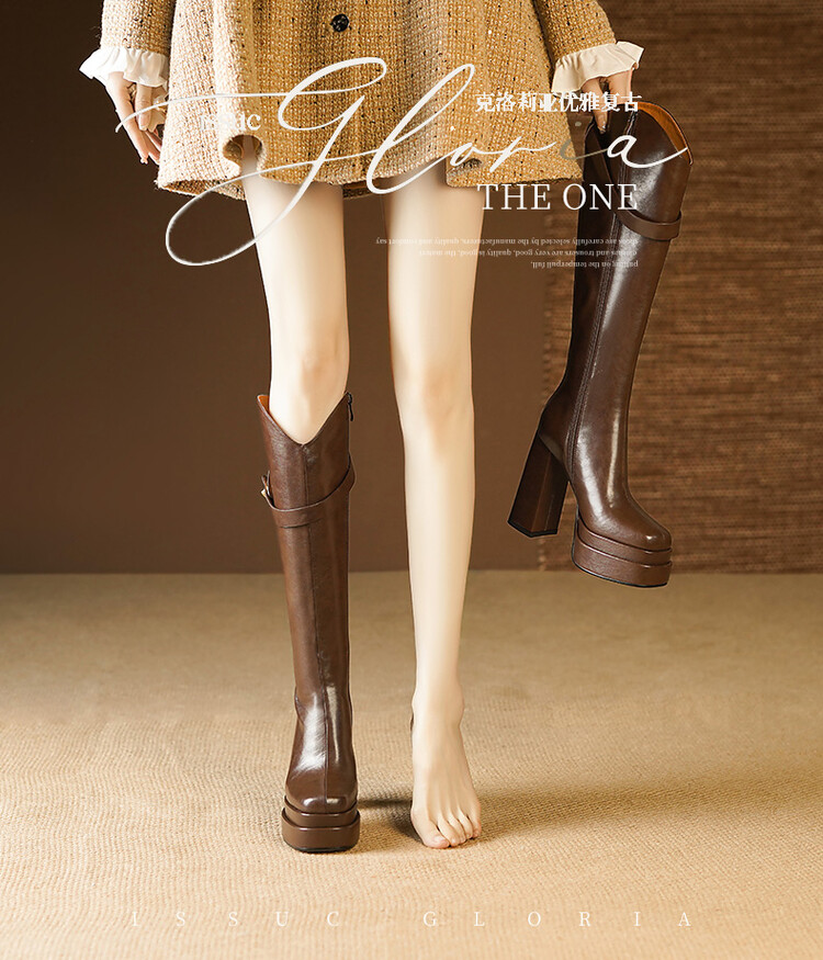 Autumn and Winter Soft Leather - Knee High Boots Women 评论和价格