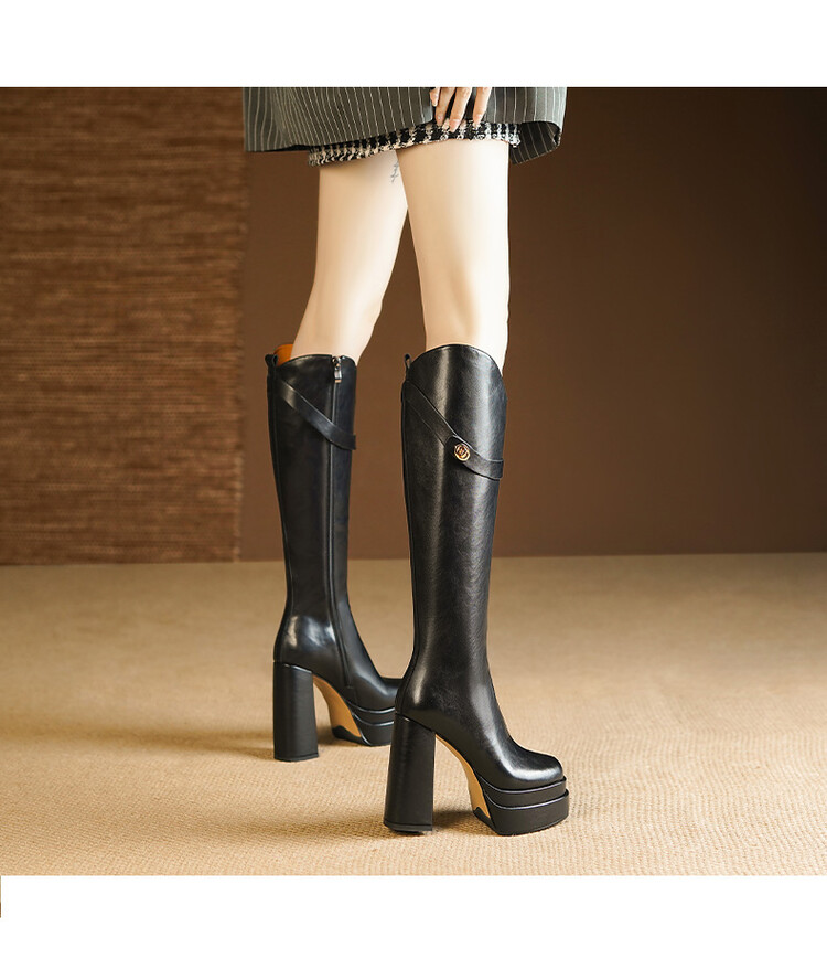 Autumn and Winter Soft Leather - Knee High Boots Women 评论和价格