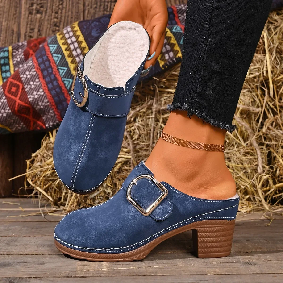 Women Mules Slippers Chunky He - Women'S Shoes Clogs 评论和价格