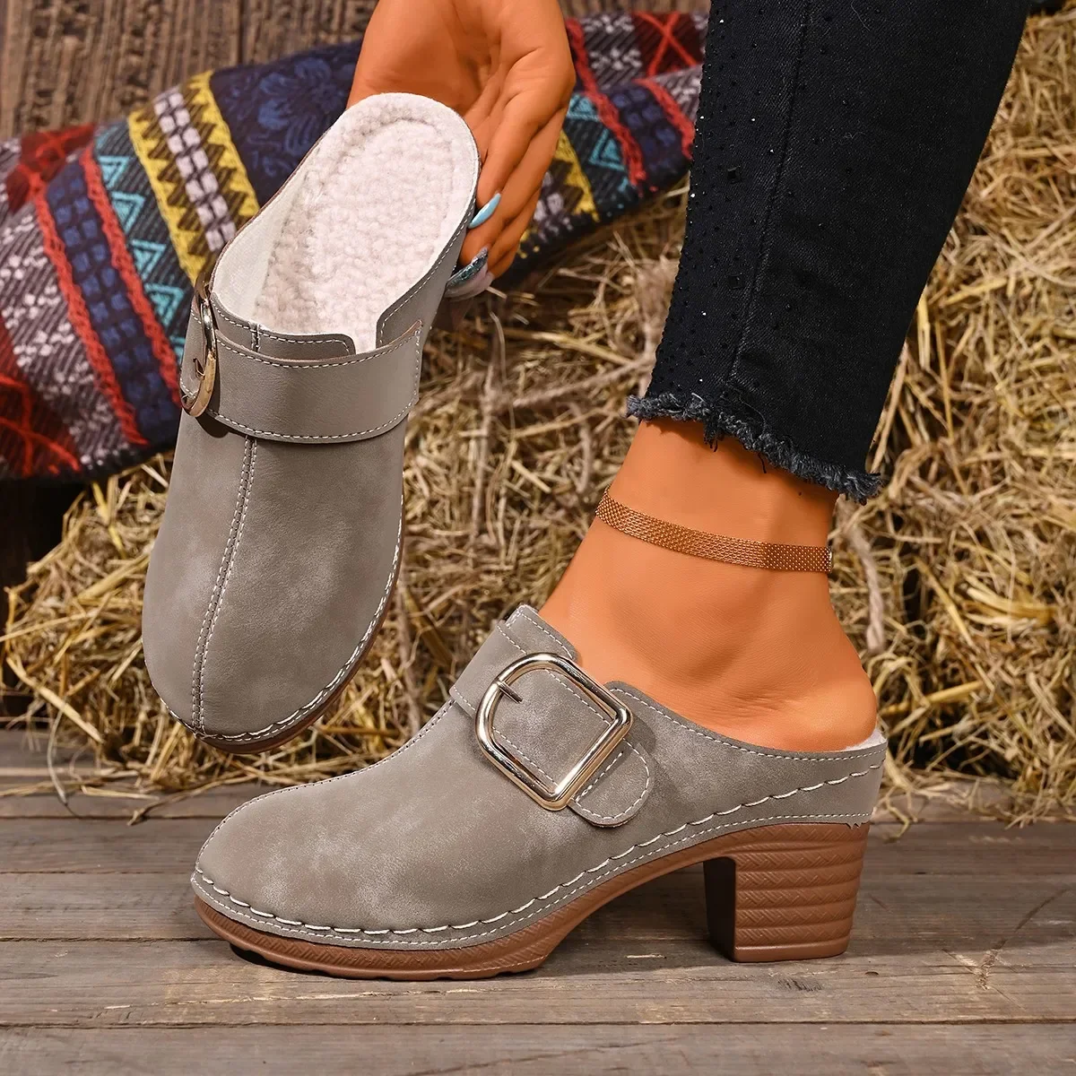 Women Mules Slippers Chunky He - Women'S Shoes Clogs 评论和价格