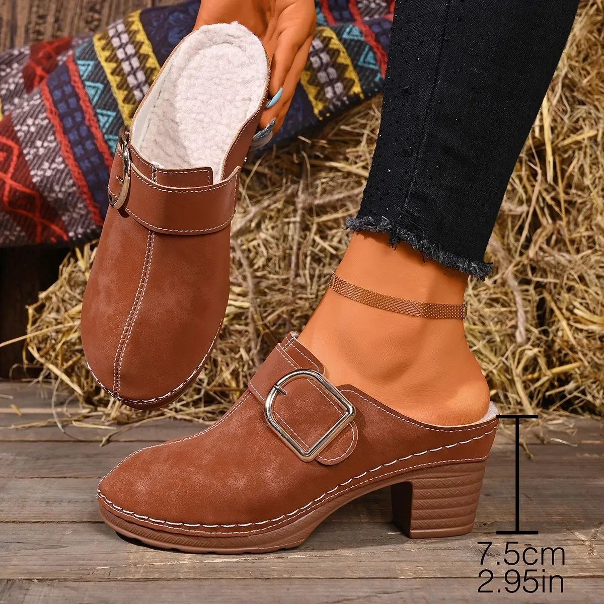 Women Mules Slippers Chunky He - Women'S Shoes Clogs 评论和价格