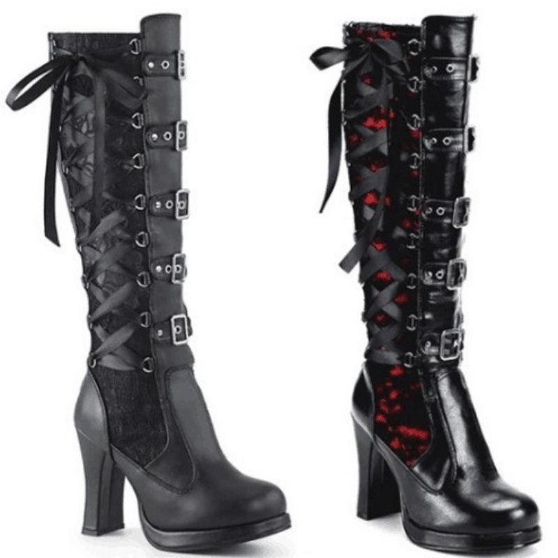 Punk Gothic Style Women's Knee - Knee High Boots Women 评论和价格