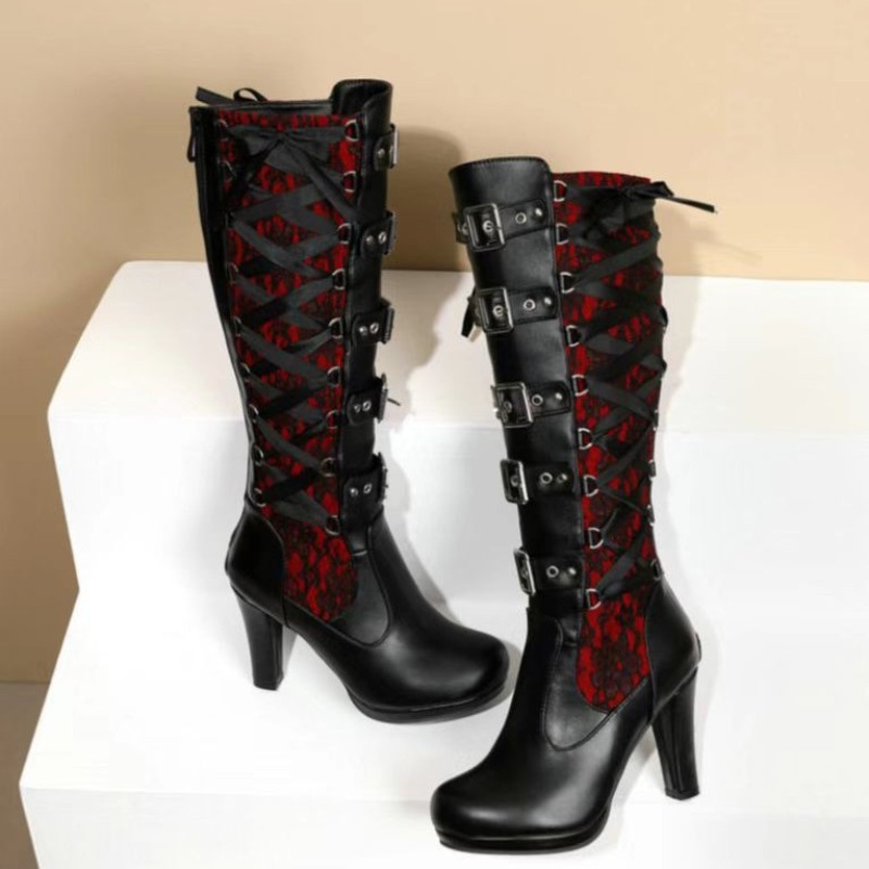 Punk Gothic Style Women's Knee - Knee High Boots Women 评论和价格