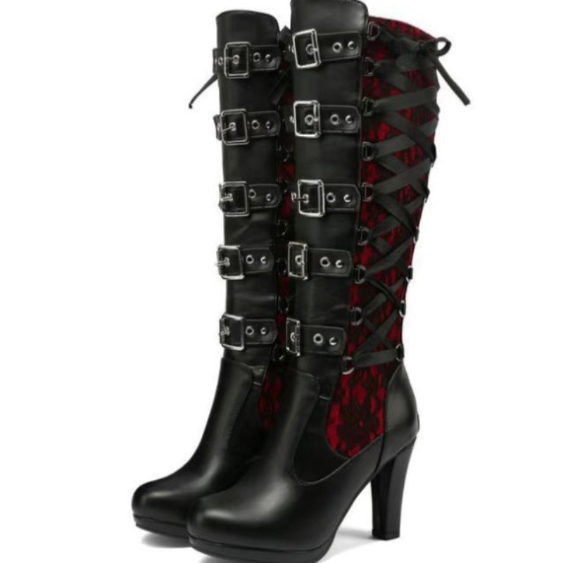 Punk Gothic Style Women's Knee - Knee High Boots Women 评论和价格